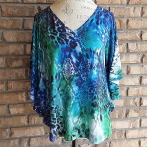 Cache Vintage Multi-colored Batwing Sleeve Top.
